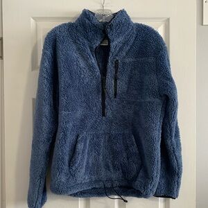 Blue fuzzy PINK half zip pullover